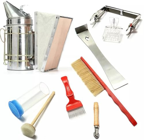 Imkereibedarf, 7-Teiliges Imker Werkzeug Set für Einsteiger, Imkerei-Werkzeugset, Rahmengriff, Bienenbesen, Imkereizubehör, Bienenzuchtbedarf, für Imkerei