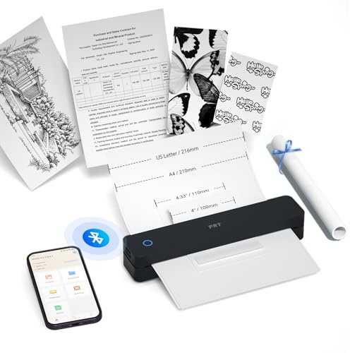 PRT Portable Printer A4, Inkless Thermal Printer, Bluetooth & USB