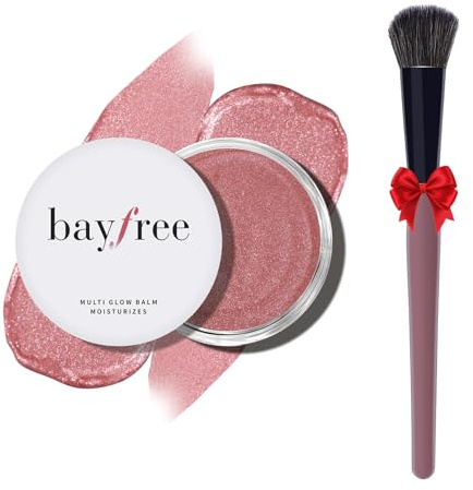 bayfree Multi Cream Blush & Blush Brush Set, Korean Makeup Blush for Cheeks, Multi-Use Face Balm, Lightweight & Hydrating, Blendable Color, Non-Greasy, Soft Bristles for Radiant Finish (Pink Sakura)