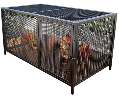 Pollaio per Galline da Esterno, Pollaio in Ferro Zincato con Recinto, Nido per Galline Ovaiole con Tetto Apribile e Porta Laterale, per Piccoli Animali(Black,Small)
