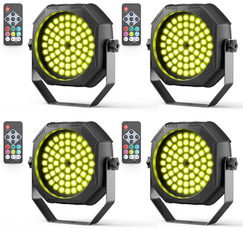 DazzlingStage Rechargeable Strobe Light, 60 LED RGB Mini Stage Light, 30W Battery Powered Strobe with Remote & Sound- Activated Control Mode, LED Par Can for Party Home Band Bars, 4 Pack