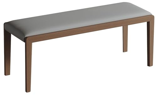 Banc Bout de Lit Bois Massif sans Dossier Banquette Capitonnée PU Bancs de Salle À Manger Angles Arrondis pour Cuisine Salon Entrée, Robuste et Stable(Brown 01,39.37in/100cm)