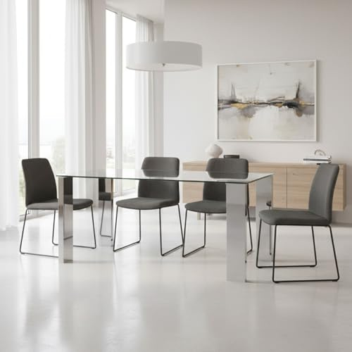 Yellowshop | Tavolo Rettangolare da Pranzo in Vetro temperato 12mm per Studio, Cucina, Soggiorno, Struttura in mdf con finitura Acciaio Cromo, L160xP90xH75 ARLEY
