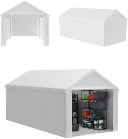 ACXIN Tente de stockage, abri de jardin, robuste, tente de garage, tente de rangement étanche, avec cadre en acier et bâche en polyéthylène pour jardin, outils, voiture, blanc, 3 m x 6 m