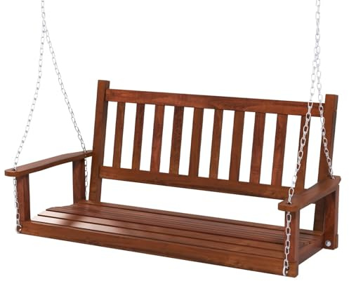 FANTASK Banco Colgante de Madera Maciza de 2 plazas, Columpio de jardín para Colgar, Columpio de jardín para Exteriores, soporta hasta 230 kg, para terraza, jardín, Patio y marrón, 136 x 67 x 63 cm