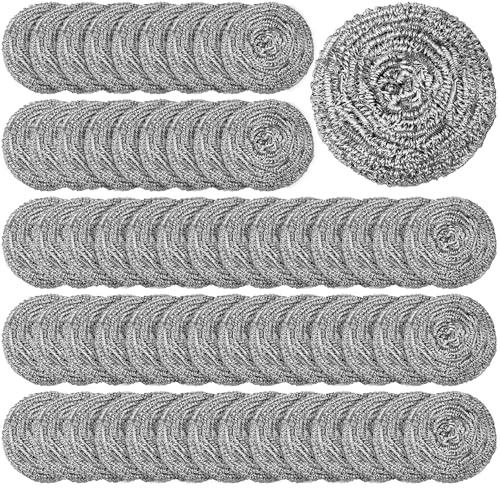 60 Stück Edelstahl Topfreiniger für Küche, Stahlwolle Wäscher, 30g Each Wiederverwendbare Stahlschwamm Topfkratzer Scheuerspirale für Pfannen Töpfe Grill Geschirr Bad - Speziell für Harte Reinigung