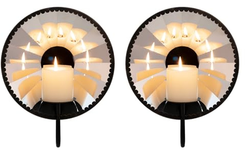 WVOPIAHY Wandkerzenhalter aus Metall, 2er Set, Gotischer Stil, 30cm H x 27.5cm W x 12.5 D, Schwarz, Reflektierende Wanddekoration