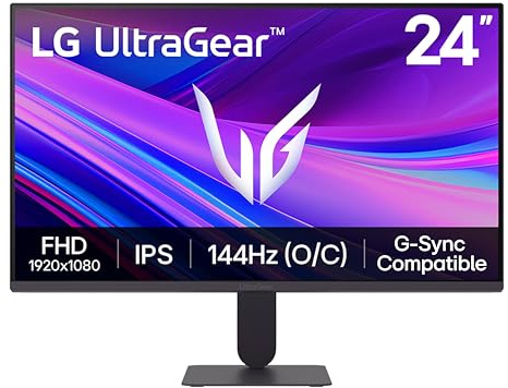 LG 24G411A-B - Monitor de Juegos IPS Ultragear Full HD (1920 x 1080) de 24 Pulgadas, 144 Hz (O/C), 1 ms MBR, Compatible con NVIDIA G-Sync, AMD FreeSync, HDR10, HDMI, DisplayPort, Soporte Delgado