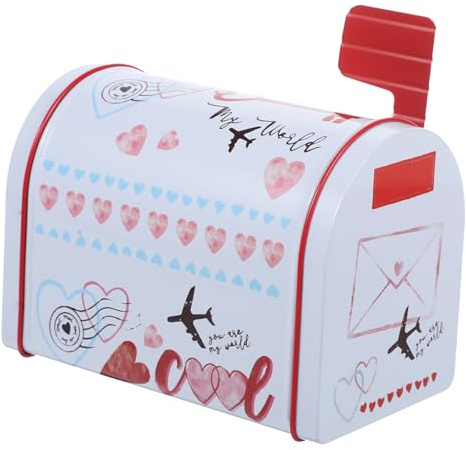 POPETPOP Caja Metálica de Hojalata para Galletas y Dulces con Diseño de Buzón Blanco Caja de Regalo Navideña para Fiesta y Embalaje de