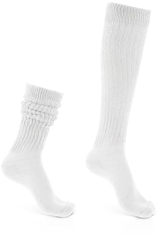 1 paio di calze al ginocchio, da donna, in cotone, colore bianco, casual, a maglia, per stivali, da donna, extra lunghe, per sport