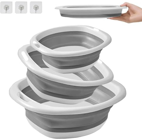 3 Pz Bacinella Pieghevole Campeggio, Lavabo Pieghevoles (3 Misure)