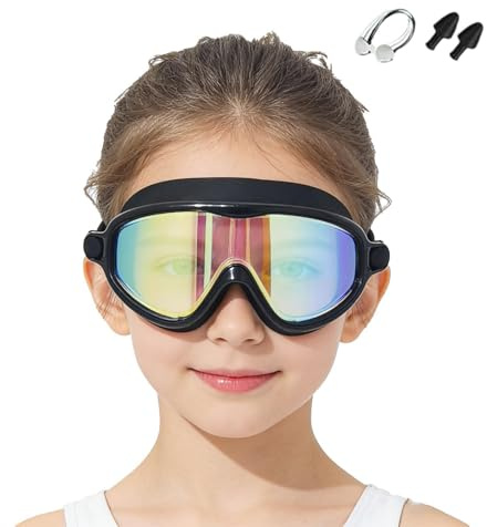 Meyjlgh Occhialini da nuoto per bambini, con clip per il naso e tappi per le orecchie, occhiali anti-appannamento, per bambini, per spiaggia, snorkeling, immersioni, ragazzi e ragazze, piscina e sport