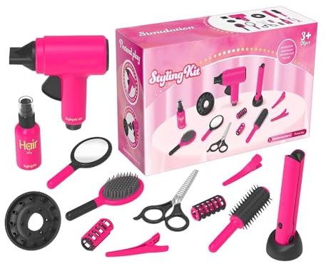 Barnfrisörset 14 Delar Realistiska Låtsasleksaker | Flickors Hårstyling Kit för Resa Förskola