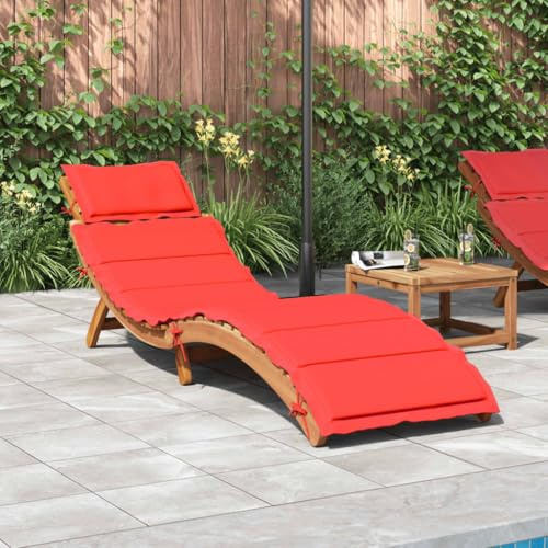 HFMDRMU Lettino da giardino in legno di acacia, 55 x 184 x 64 cm, con cuscino, pieghevole, in legno massiccio di acacia, design a doghe per piscina, terrazza, balcone