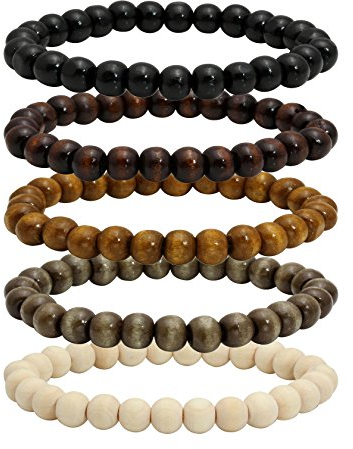MILAKOO 5 Stück Holz Perlen Armband Armreif für Männer und Frauen Elastische 8MM Perle