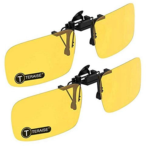 TERAISE 2-Pack Night Vision Clip su occhiali da sole polarizzati Uomo/Donna UV400 Flip-Up, pratico e sicuro da montare su occhiali da vista Ideale per guida e Outdoor/Pesca