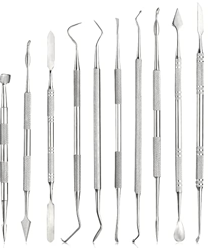 TOVOT 10 Stück Edelstahl Bildhauerwerkzeuge Doppelseitige Wachsschnitzwerkzeuge Ton Modellierwerkzeuge