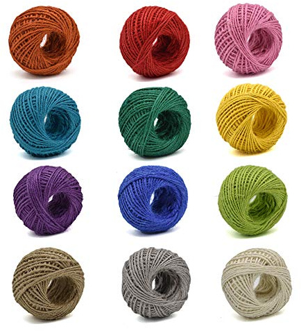Jute Twine 12 Pack 3 Ply 12 Colors for Artworks and Gift Wrapping String Crafts Gift Twine 33 Yards per Roll
