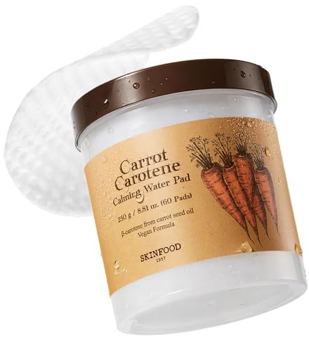 SKIN FOOD since 1957 Karottenkarotin Beruhigendes Wasserpad 250g (8.81 oz.) 60 Blatt - Rötungen lindernde Gesichts-Wattepads für empfindliche Haut, vegan, tierversuchsfrei