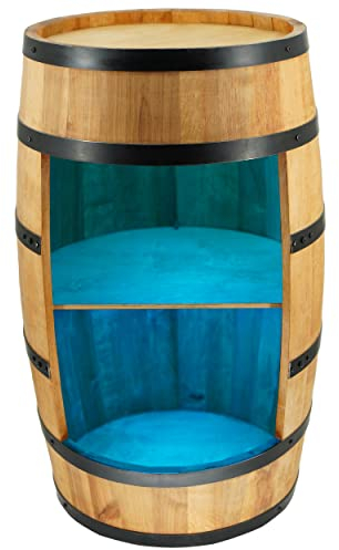 CREATIVE COOPER Weinregal Holz - Weinschrank Mini Bar - Alkohol Schrank Mann - Barschrank mit LED-Leuchten - 80cm hoch - Retro deko Bar Regal - Hausbar Theke - Fassmöbel (Eiche)