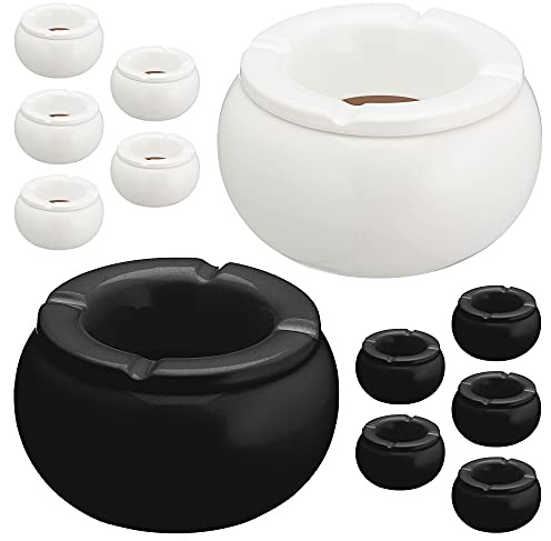 Posacenere per tempesta, Ø 10 cm, in ceramica, bianco, nero, con inserto rimovibile, posacenere antivento (12 posacenere nero/bianco)