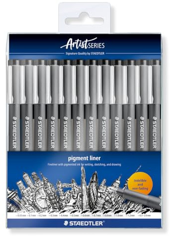 Staedtler Pigment Liner, gamma completa di pennarelli con 12 misure, inchiostro nero