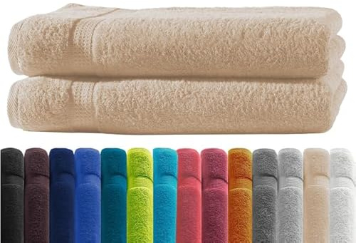 Zestri Frottier Duschhandtuch 2er-Set | Duschtuch Beige 70x140 | 100% Baumwolle 500g/m² | Öko-Tex Standard 100 Handtuch