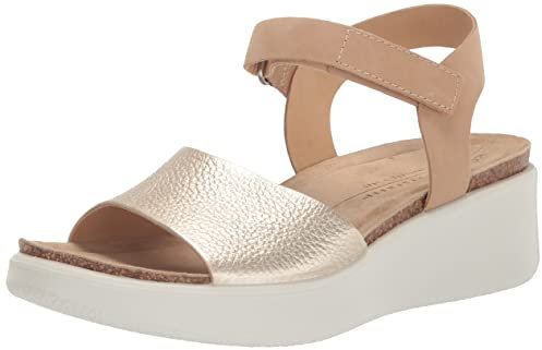 Ecco Damen FLOWT Wedge Cork Heeled S Sandal, Pure White Gold/Powder, 39 EU