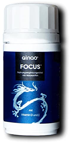 Qinao® FOCUS BOTTLE 60 Dragees für 30 Tage | Brainfood*** für mehr Konzentration, natürliches Astaxanthin aus der Mikroalge, hohe Bioverfügbarkeit | Made in Germany, von Apothekern entwickelt