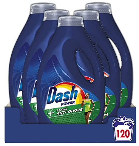 Dash Power Detersivo Lavatrice Liquido, 120 Lavaggi (5x24), Tecnologia Anti-Odore, Extra Efficacia Contro I Cattivi Odori, Maxi Formato, Efficace Anche A Bassa Temperatura