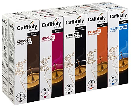 Caffitaly Capsule Originali, Variety Pack con 100 Capsule Caffè per Macchine Originali Caffitaly, Caffè Corposo, Morbido, Vigoroso, Cremoso, Decaffeinato