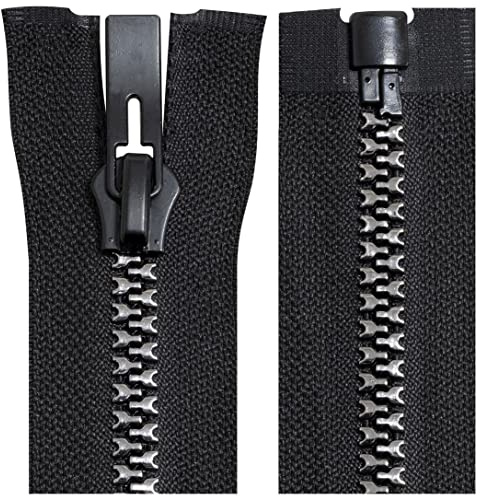 AERZETIX - C64190 - Fermeture éclair/à glissière injectée séparable N°8 60 cm autobloquante - tirette déco en métal - couleur noir et argent - maille curseur mercerie vêtement couture