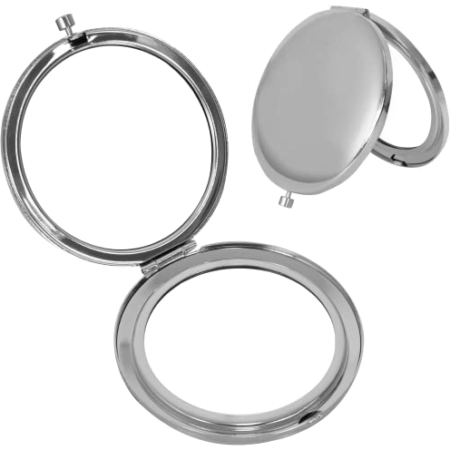 Kleiner Runder Tragbarer Handspiegel, Klappbar Mini Schminkspiegel, Tragbarer Taschenspiegel, Taschenspiegel mit Vergrößerung, Rund-Doppelspiegel, Kleiner Spiegel für Schmink auf Reisen (Silber)