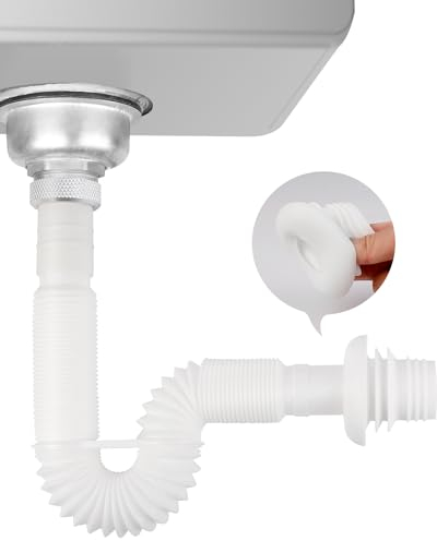 Hibbent Tubo de desagüe flexible, 1 1/2 Piezas de fontanería para fregadero de cocina, sifón de desagüe de fregadero a prueba de olores, manguera de desagüe reemplazable, extensible 320-780 mm