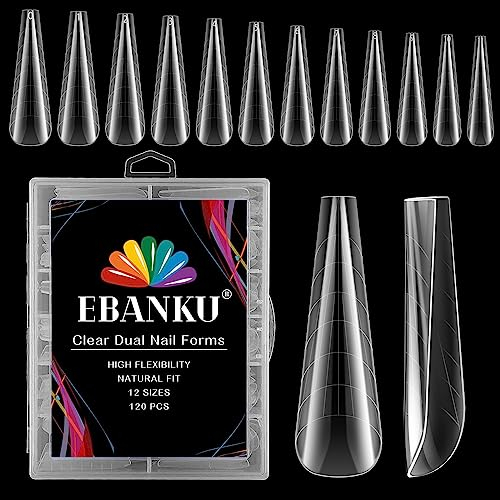 EBANKU 120PCS Klare Dual Nail System Form Flache Acryl Sarg Nagel Erweiterung Tipps Nail Art Maniküre Werkzeuge 12 Größen mit Skala