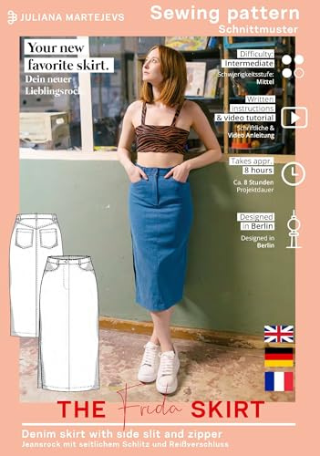 Schnittmuster Jeansrock Damen (Gr. XS-XXXL) Papierschnittmuster mit Nähanleitung zum Nähen