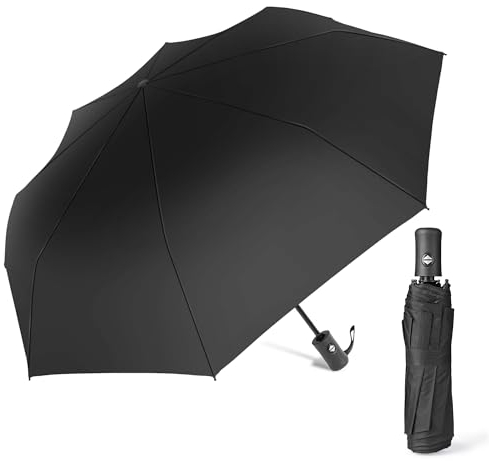 AiQInu Regenschirm Sturmfest Automatik 8 Rippen, Schirm Tasche für Erwachsene und Kinder - Schwarzer