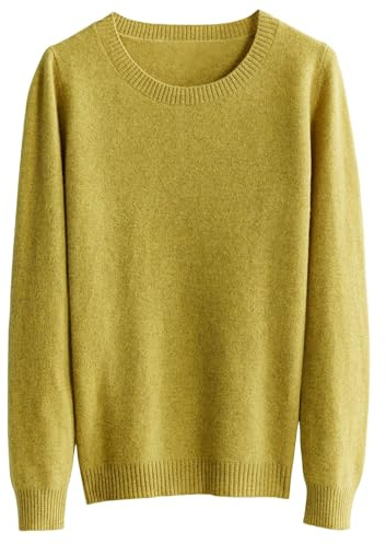 Chanyarn Donna Maglione 100% Lana Merino Autunno Inverno Caldo Girocollo a Maniche Lunghe Maglione Lavorato a Maglia (LightYellow,S)