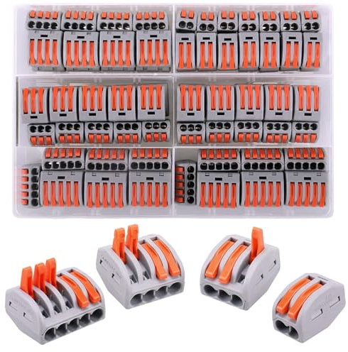 Connecteur de Fil Compact,Kit di Morsettiere,Connettore per cavi compatto,80 connettori elettrici, connettore a leva a dado a leva, morsetti di connessione con