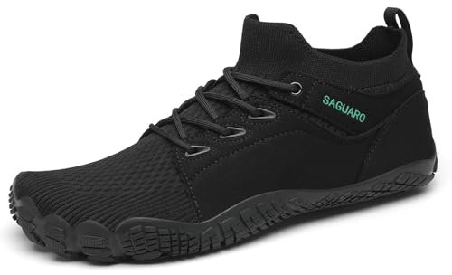 SAGUARO Unisex Barefoots Hombres Mujeres Trail Running Shoes Transpirables Antideslizante Cómodas Ligeras Mid-Top Zapatos Descalzos Negro 39 EU