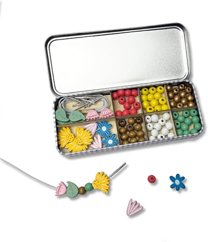COTTON TWIST Kids Wildflower Bracelet Making Craft Kit - Children Creative Beading Jewellery Designing DIY Play Set with Tin - Suitable for 3-8 Years