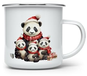 MAXIKIWI - Tasse à café ou thé en émail durable pour l'intérieur et l'extérieur - Thème animaux de la famille de Noël 2-350 ml