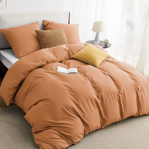 BEDSURE Ropa de cama de 220 x 240 cm, 3 piezas, color naranja, 1 funda nórdica de 240 x 220 cm, 2 fundas de almohada de 80 x 80 cm, certificado Öko-Tex, color naranja quemado, microfibra de poliéster