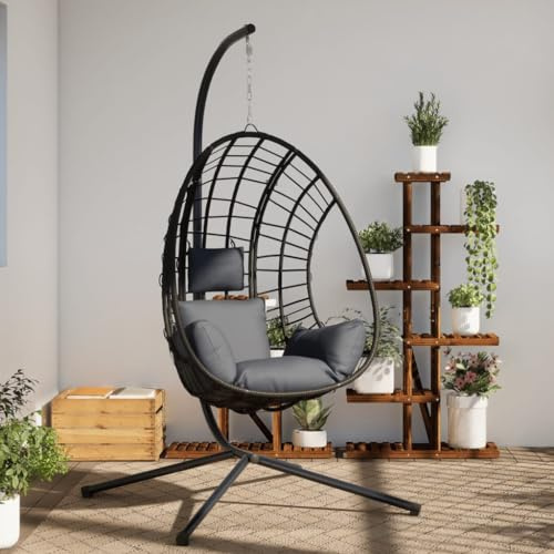 Sufrk Sedia a Uovo Sospesa con Supporto Antracite Polyrattan/Acciaio-Supporto per sedia a uovo sospeso, struttura per sedia in ferro resistente, supporto per sedia a dondolo robusto, sedia sospesa per