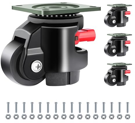 FIZAR 4 Pack Heavy Duty Leveling Casters for Workbench 2200 LBS Capacity, Upgraded Handle Design Retractable Caster Wheels Set,360 Degree Swivel Castors for Machine, Equipment, Shelves (Black)