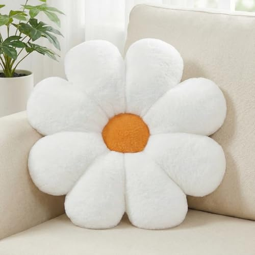 Aryan Cuscino da pavimento con fiori, cuscini da pavimento con fiori estetici bianchi decorativi, cuscini decorativi preppy per camera da letto, divano, divano 38cm (bianco)