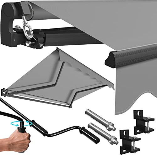 KESSER® Store de terrasse à bras articulés 300 x 250 cm Store de terrasse avec support mural Protection solaire Store de balcon imperméable en aluminium/polyester Gris