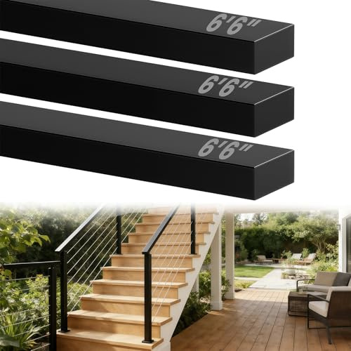 6'6 Stainless Steel T304 Black Handrail, 3 Pack Banister Railing with 12 Nylon End Cap, Cuttable Rectangular Handrail Flat Top Rail for Indoor Outdoor Deck Stair Cable Railing System