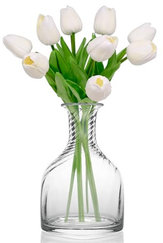 LPEPLL Lot de 10 Tulipes Artificielles Blanches, Fleurs en PU Toucher Réaliste pour Décoration Maison, Mariages, Bouquets et Centres de Table Élégants