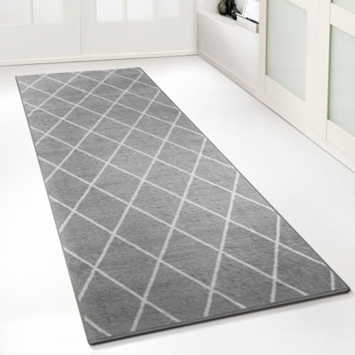 Floordirekt Teppich-Läufer Cosenza | Modernes Rauten-Design | Hochwertige Verarbeitung | Rutschhemmender Gelrücken | Erhältlich in 5 Farben & vielen Größen (80 x 200 cm, Grau)